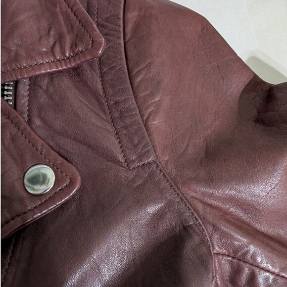 Madewell Washed Leather Motorcycle Jacket Size XS Cabernet Wine Preowned - Picture 12 of 14